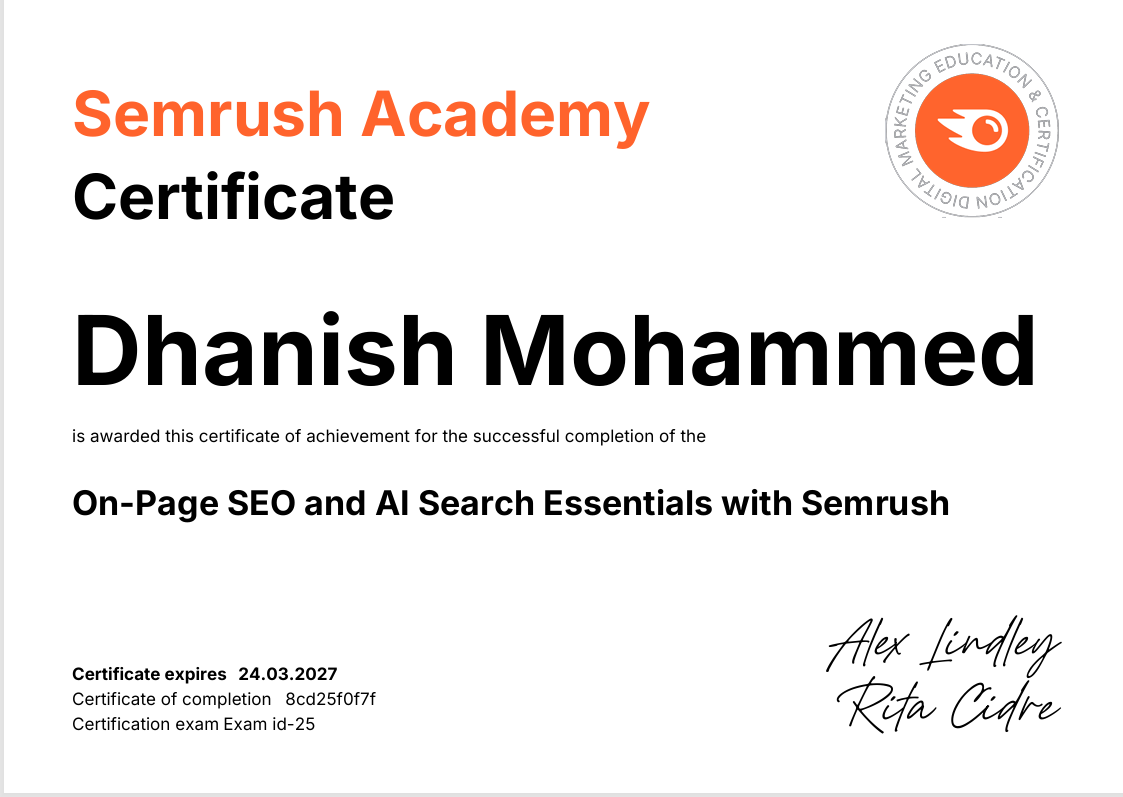 SEMRUSH SEO CERTIFICTE